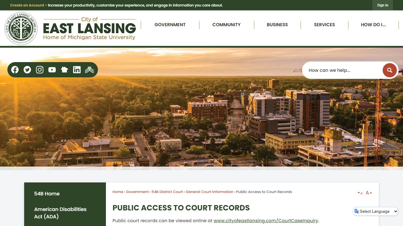 Public Access to Court Records - East Lansing, Michigan