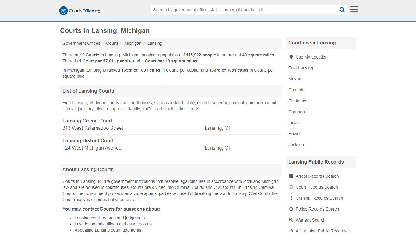 Courts - Lansing, MI (Court Records & Calendars)